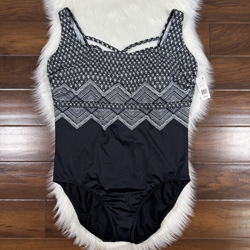 Longitude Women's Plus Size 24 Black Long Torso Triple X Back One Piece Swimsuit